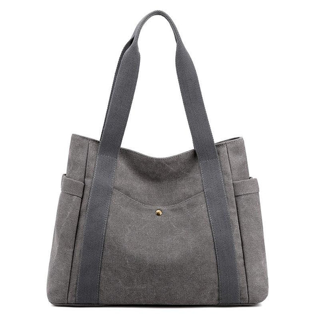 Grey Women's Large Canvas Tote Bag Minimalist Shoulder Handbag High Capacity 39cm for Work School & Travel.