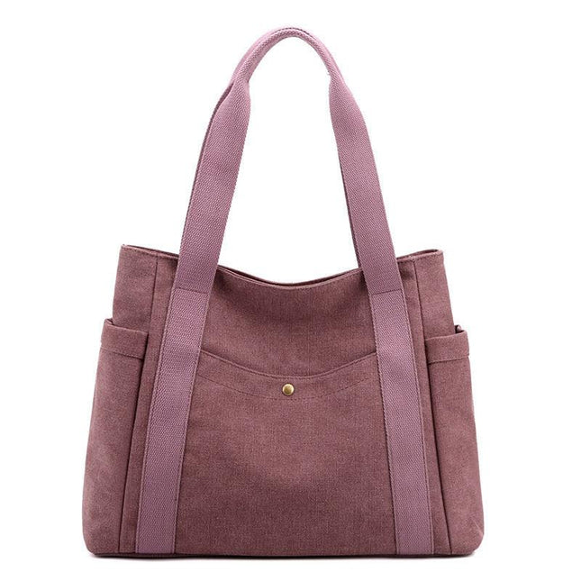 Purple Women's Large Canvas Tote Bag Minimalist Shoulder Handbag High Capacity 39cm for Work School & Travel.