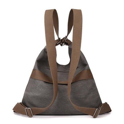 Coffee Versatile 3-in-1 Canvas Backpack and Shoulder Bag Large Capacity Handbag for Women Ideal for Travel School and Everyday Use.