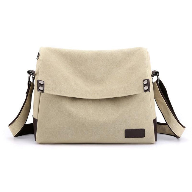 Khaki Men's Large Capacity Canvas Messenger Bag Lightweight Multi-Pocket Crossbody Shoulder Bag for Work Casual Travel iPad Compatible.