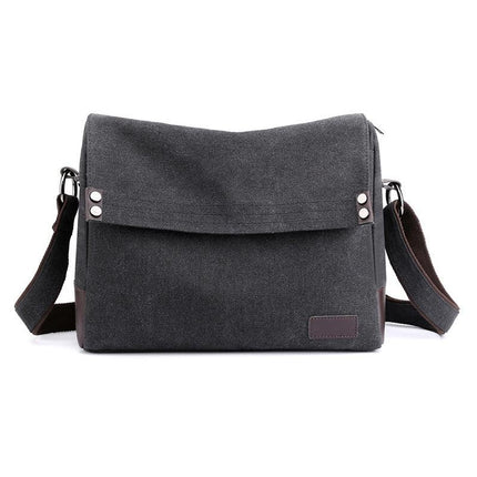 Black Men's Large Capacity Canvas Messenger Bag Lightweight Multi-Pocket Crossbody Shoulder Bag for Work Casual Travel iPad Compatible.