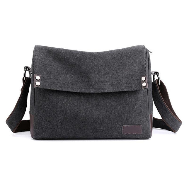 Black Men's Large Capacity Canvas Messenger Bag Lightweight Multi-Pocket Crossbody Shoulder Bag for Work Casual Travel iPad Compatible.