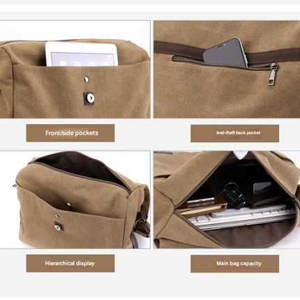 Black Men's Large Capacity Canvas Messenger Bag Lightweight Multi-Pocket Crossbody Shoulder Bag for Work Casual Travel iPad Compatible.