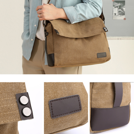 Brown Men's Large Capacity Canvas Messenger Bag Lightweight Multi-Pocket Crossbody Shoulder Bag for Work Casual Travel iPad Compatible.