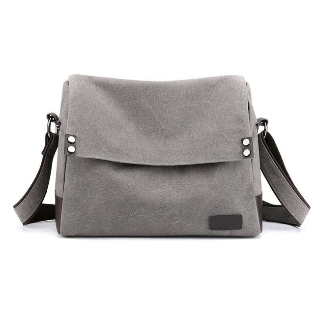 Grey Men's Large Capacity Canvas Messenger Bag Lightweight Multi-Pocket Crossbody Shoulder Bag for Work Casual Travel iPad Compatible.