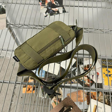 Army Green Unisex Mini Crossbody Waist Bag Lightweight Nylon Running Belt Phone Pouch 21cm Slim Sports Chest Sling for Travel & Gym.