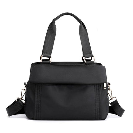 Black Women's Large Capacity Water-Resistant Nylon Handbag Multi-Compartment Crossbody Shoulder Bag for Work Travel and Daily Use 30cm.