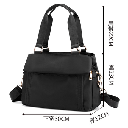 Black Women's Large Capacity Water-Resistant Nylon Handbag Multi-Compartment Crossbody Shoulder Bag for Work Travel and Daily Use 30cm.