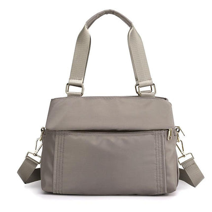 Grey Women's Large Capacity Water-Resistant Nylon Handbag Multi-Compartment Crossbody Shoulder Bag for Work Travel and Daily Use 30cm.