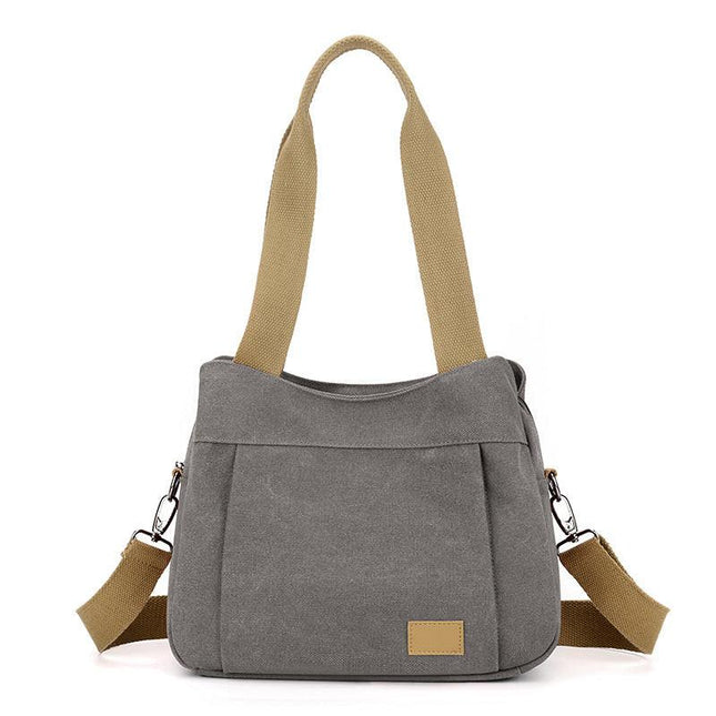 Grey Multi-functional Large Capacity Canvas Tote Bag - Versatile 3-Way Adjustable Shoulder and Crossbody Handbag for Work, Travel, and Daily Use.