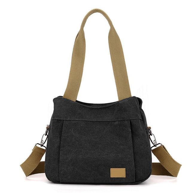 Black Multi-functional Large Capacity Canvas Tote Bag - Versatile 3-Way Adjustable Shoulder and Crossbody Handbag for Work, Travel, and Daily Use.