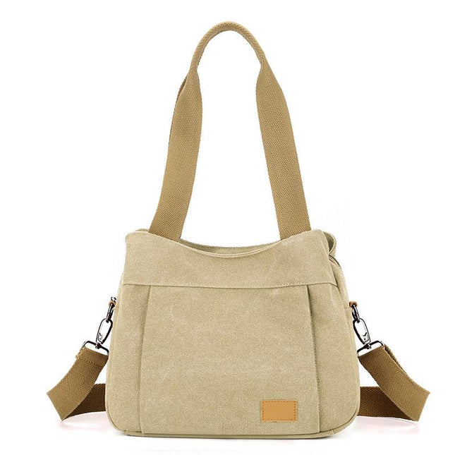 Khaki Multi-functional Large Capacity Canvas Tote Bag - Versatile 3-Way Adjustable Shoulder and Crossbody Handbag for Work, Travel, and Daily Use.