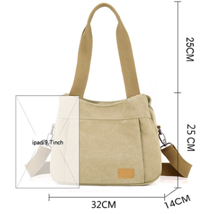Khaki Multi-functional Large Capacity Canvas Tote Bag - Versatile 3-Way Adjustable Shoulder and Crossbody Handbag for Work, Travel, and Daily Use.