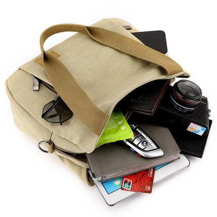 Coffee Multi-functional Large Capacity Canvas Tote Bag - Versatile 3-Way Adjustable Shoulder and Crossbody Handbag for Work, Travel, and Daily Use.