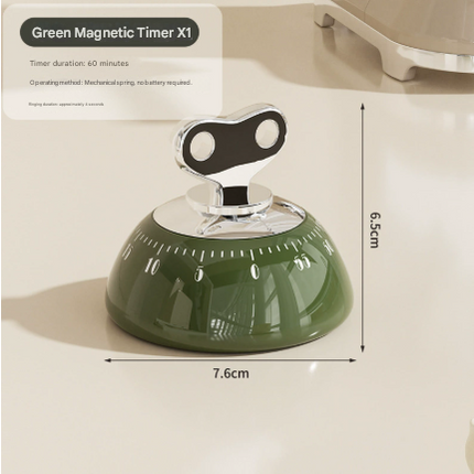 Green Magnetic Mechanical Kitchen Timer - 60-Minute Visual Countdown Clock for Cooking, Study, and Kids Time Management - No Battery Required.