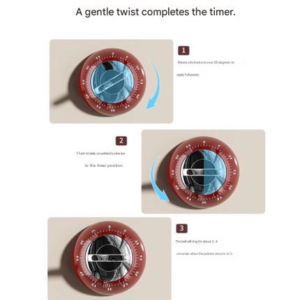 Red Magnetic Mechanical Kitchen Timer - 60-Minute Visual Countdown Clock for Cooking, Study, and Kids Time Management - No Battery Required.