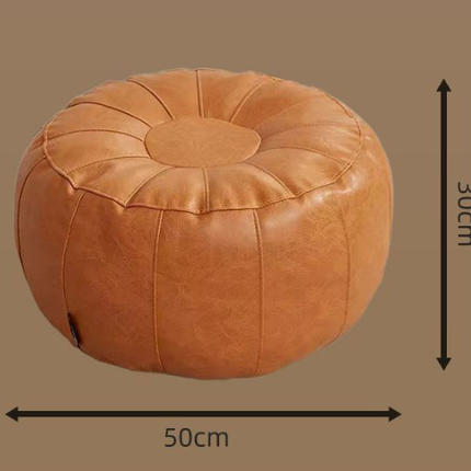 Brown Faux Leather Pumpkin Pouf Cover - DIY Unfilled Round Ottoman for Clothes Storage and Footrest - 50x30cm Versatile Home Decor.