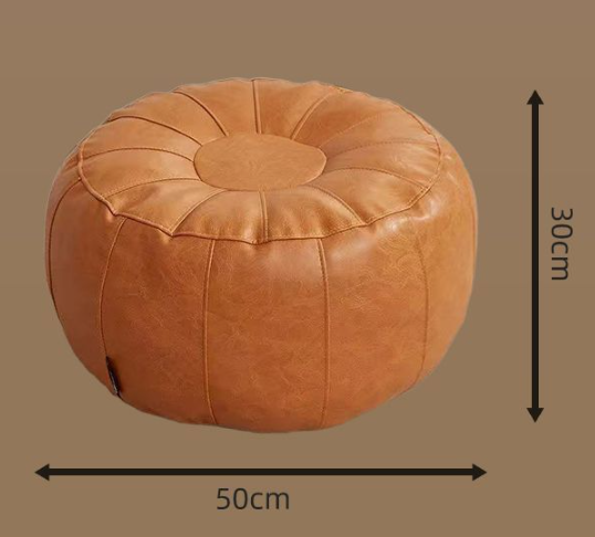Brown Faux Leather Pumpkin Pouf Cover - DIY Unfilled Round Ottoman for Clothes Storage and Footrest - 50x30cm Versatile Home Decor.