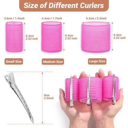 Blue 50-Piece Professional Hair Roller Set - Multi-Size Self-Grip Velcro Rollers with Clips and Tail Comb - Complete Heatless Styling Kit for Voluminous Curls and Air Bangs.