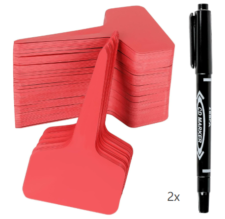 Red 200 Pack Waterproof Plant Labels T-Type Garden Tags with 2 Marking Pens for Succulents Flowers Seedlings and Aussie Home Gardening Identification.