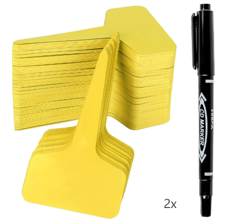 Yellow 200 Pack Waterproof Plant Labels T-Type Garden Tags with 2 Marking Pens for Succulents Flowers Seedlings and Aussie Home Gardening Identification.