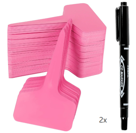 Pink 200 Pack Waterproof Plant Labels T-Type Garden Tags with 2 Marking Pens for Succulents Flowers Seedlings and Aussie Home Gardening Identification.