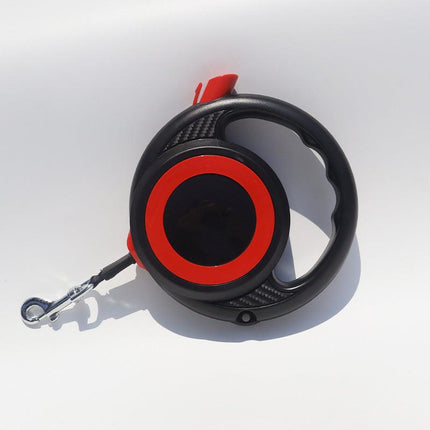 Black-red Heavy Duty Retractable Dog Leash with Ergonomic Wide Handle - Automatic Tangle-Free Extending Lead for Large and Medium Dogs - Carbon Fiber Texture.