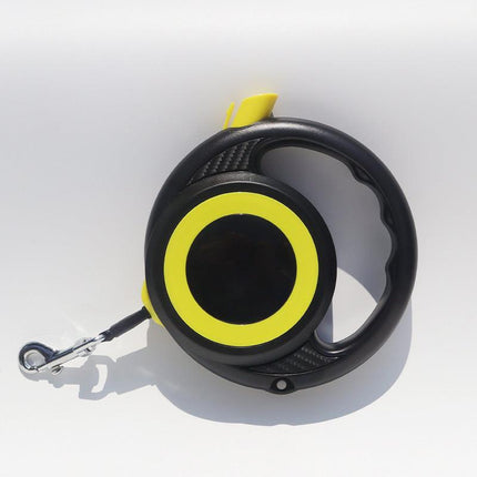 Black-yellow Heavy Duty Retractable Dog Leash with Ergonomic Wide Handle - Automatic Tangle-Free Extending Lead for Large and Medium Dogs - Carbon Fiber Texture.