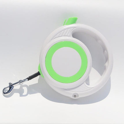 Green-white Heavy Duty Retractable Dog Leash with Ergonomic Wide Handle - Automatic Tangle-Free Extending Lead for Large and Medium Dogs - Carbon Fiber Texture.