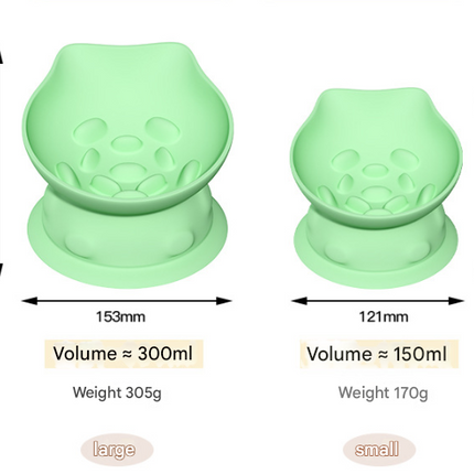 S Green 2-Piece Elevated Silicone Pet Bowl Set - Slanted Neck Protection Cat Bowl with Anti-Slip Suction Base for Cats and Small Dogs.