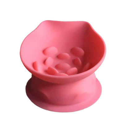 L Pink 2-Piece Elevated Silicone Pet Bowl Set - Slanted Neck Protection Cat Bowl with Anti-Slip Suction Base for Cats and Small Dogs.