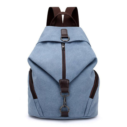 Light Blue Women's Vintage Canvas Backpack Casual Daypack Retro College School Bag Large Capacity Rucksack for Travel Work & Daily Use.