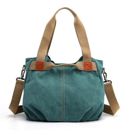 Light Green Women's Retro Canvas Tote Bag Large Capacity Shoulder Handbag Adjustable Crossbody Strap 35cm for Travel Work & Daily Use.