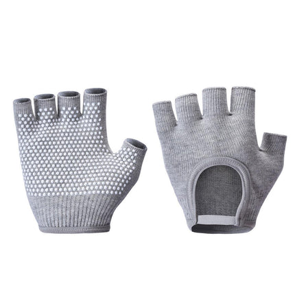 Grey 2-Pack Women's Non-Slip Yoga Gloves - Open Back Half Finger Cotton Stretchy Grip Gloves for Aerial Yoga, Pilates, and Fitness.