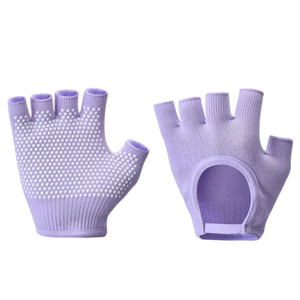 Purple 2-Pack Women's Non-Slip Yoga Gloves - Open Back Half Finger Cotton Stretchy Grip Gloves for Aerial Yoga, Pilates, and Fitness.