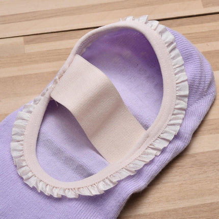 Grey 2pcs Women's 5-Finger Ballet Style Yoga Socks - Non-Slip Grip Pilates & Dance Socks with Elegant Lace Trim and Elastic Cross Strap.