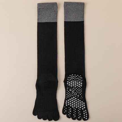Black 2PCS Women's Professional Five-Finger Compression Calf Socks - High-Performance Knee-High Non-Slip Grip Socks for Yoga, Running, and Fitness.