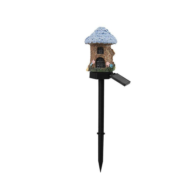 Purple House Solar Powered Mushroom House Garden Stake Lights - Outdoor Waterproof Resin Landscape Decorative Lamps with Warm LED Glow for Patio, Lawn, and Yard.