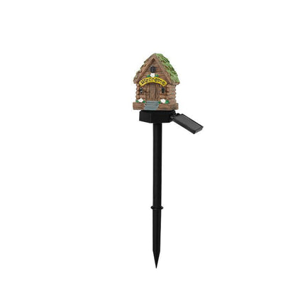 Green House Solar Powered Mushroom House Garden Stake Lights - Outdoor Waterproof Resin Landscape Decorative Lamps with Warm LED Glow for Patio, Lawn, and Yard.