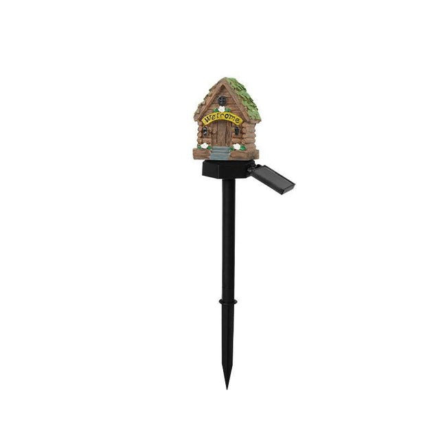 Green House Solar Powered Mushroom House Garden Stake Lights - Outdoor Waterproof Resin Landscape Decorative Lamps with Warm LED Glow for Patio, Lawn, and Yard.