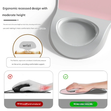 Pink Ergonomic Mouse Pad with Wrist Rest Support Soft Silicone Concave Groove Design 32.5cm Non-Slip Mat for Home Office & Gaming.