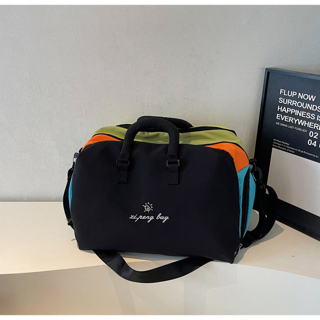 Black Color-Block Travel Bag - Large Capacity Women's Handbag for Leisure, Gym, and Weekend Trips - Versatile Shoulder & Crossbody Bag.