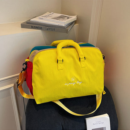 Yellow Color-Block Travel Bag - Large Capacity Women's Handbag for Leisure, Gym, and Weekend Trips - Versatile Shoulder & Crossbody Bag.
