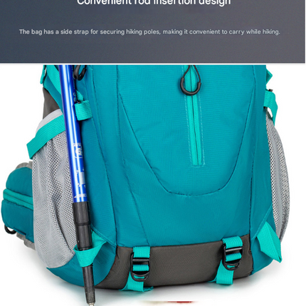 Grey Professional Large Capacity Hiking Backpack - Waterproof Lightweight Outdoor Trekking Rucksack with Hydration Port and Emergency Safety Whistle.