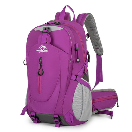 Purple Professional Large Capacity Hiking Backpack - Waterproof Lightweight Outdoor Trekking Rucksack with Hydration Port and Emergency Safety Whistle.