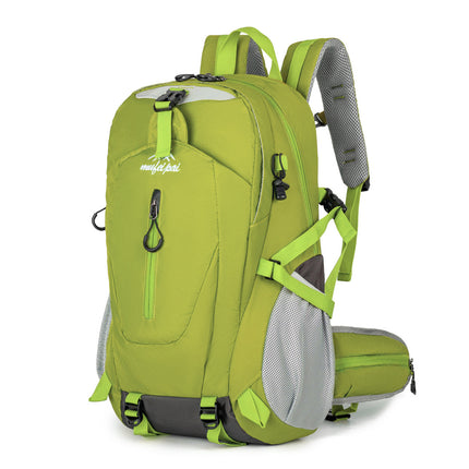 Green Professional Large Capacity Hiking Backpack - Waterproof Lightweight Outdoor Trekking Rucksack with Hydration Port and Emergency Safety Whistle.