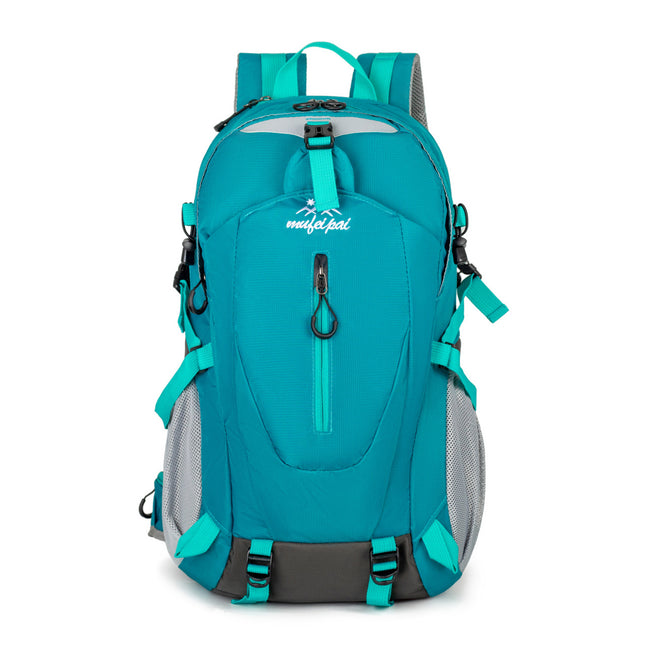 Blue Professional Large Capacity Hiking Backpack - Waterproof Lightweight Outdoor Trekking Rucksack with Hydration Port and Emergency Safety Whistle.
