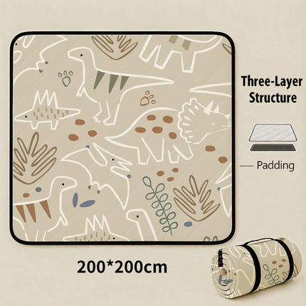 Line Dinosaur Extra Large 200x200cm Waterproof Picnic Mat - Portable Thickened Oxford Cloth Outdoor Camping Blanket for Beach, Parks and Family Outings.