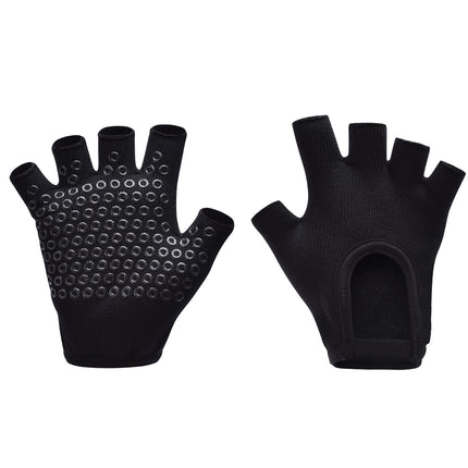 Black 2-Pack Women's Non-Slip Yoga Gloves - Open Back Half Finger Cotton Stretchy Grip Gloves for Aerial Yoga, Pilates, and Fitness.