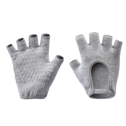 Grey 2-Pack Women's Non-Slip Yoga Gloves - Open Back Half Finger Cotton Stretchy Grip Gloves for Aerial Yoga, Pilates, and Fitness.
